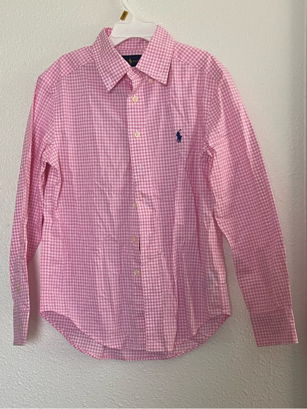 Ralph Lauren Pink Gingham Button-Down Shirt with Navy Pony